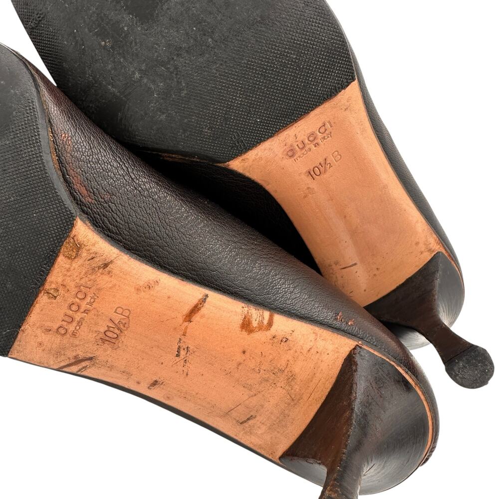 Gucci Vintage Brown Leather Pointed Toe Bootie Heels Size 10.5 - Picture 4 of 12